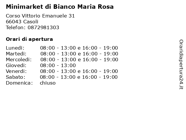 Minimarket Di Bianco Maria Rosa a Casoli: indirizzo e orari di apertura
