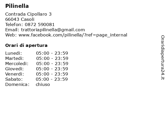 Pilinella a Casoli: indirizzo e orari di apertura