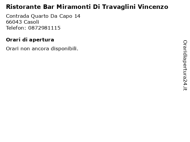 Ristorante Bar Miramonti Di Travaglini Vincenzo a Casoli: indirizzo e orari di apertura