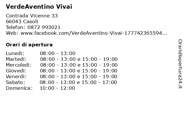 VerdeAventino Vivai a Casoli: indirizzo e orari di apertura