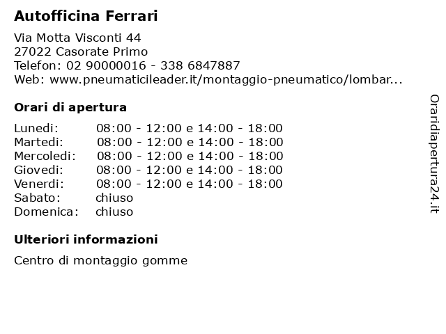 Autofficina Ferrari a Casorate Primo: indirizzo e orari di apertura