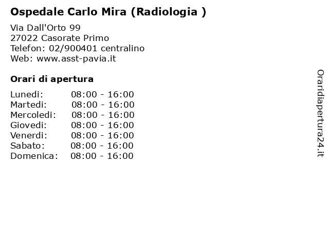 Ospedale Carlo Mira (Radiologia ) a Casorate Primo: indirizzo e orari di apertura