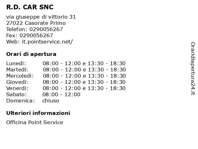 R.D. CAR SNC a Casorate Primo: indirizzo e orari di apertura