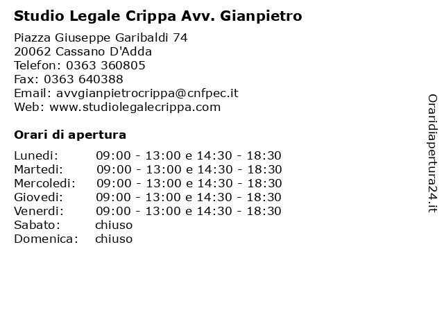 Studio Legale Crippa Avv. Gianpietro a Cassano D'Adda: indirizzo e orari di apertura