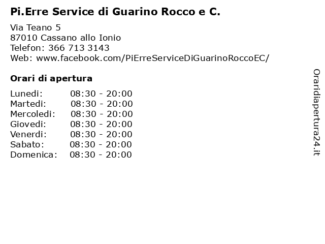 Pi.Erre Service di Guarino Rocco e C. a Cassano allo Ionio: indirizzo e orari di apertura
