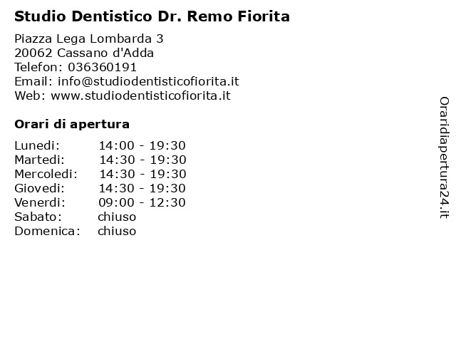 Studio Dentistico Dr. Remo Fiorita a Cassano d'Adda: indirizzo e orari di apertura