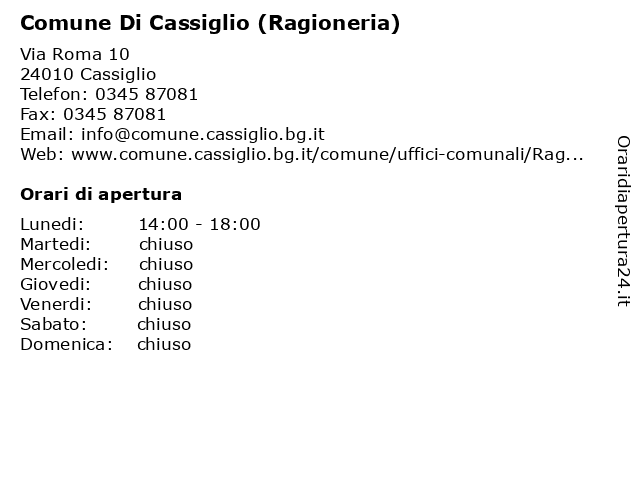 Comune Di Cassiglio a Cassiglio: indirizzo e orari di apertura
