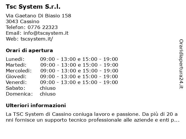 TSC System di Palmieri Anna a Cassino: indirizzo e orari di apertura