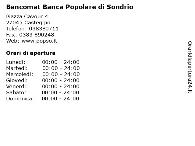 Bancomat Banca Popolare di Sondrio a Casteggio: indirizzo e orari di apertura