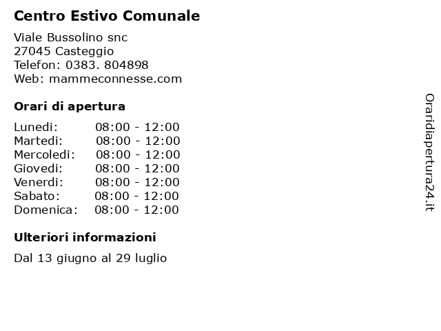 Centro Estivo Comunale a Casteggio: indirizzo e orari di apertura