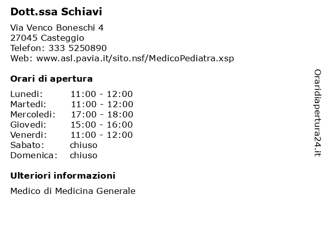 Dott.ssa Schiavi a Casteggio: indirizzo e orari di apertura