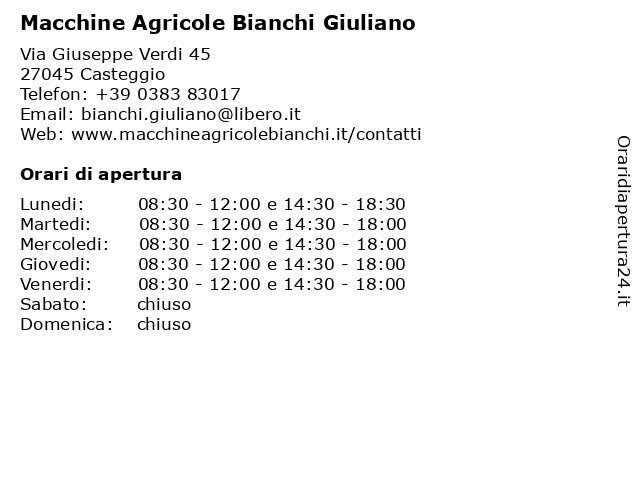 Macchine Agricole Bianchi Giuliano a Casteggio: indirizzo e orari di apertura