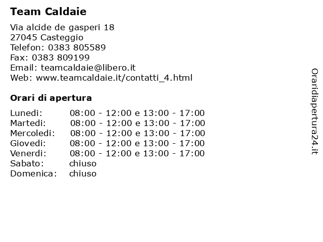 Team Caldaie a Casteggio: indirizzo e orari di apertura