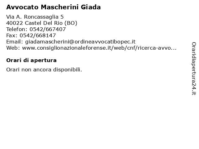 Avvocato Mascherini Giada a Castel Del Rio (BO): indirizzo e orari di apertura