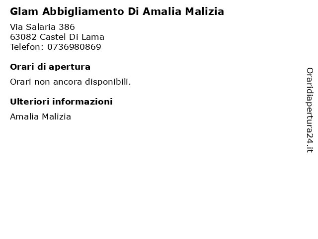 Glam Abbigliamento Di Amalia Malizia a Castel Di Lama: indirizzo e orari di apertura