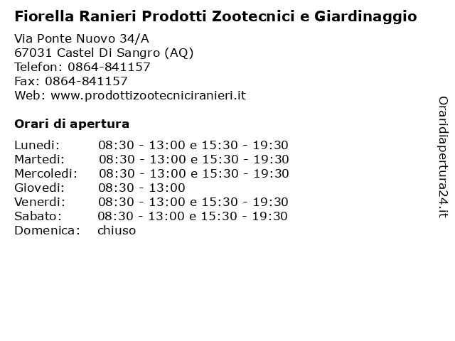 Fiorella Ranieri Prodotti Zootecnici e Giardinaggio a Castel Di Sangro (AQ): indirizzo e orari di apertura