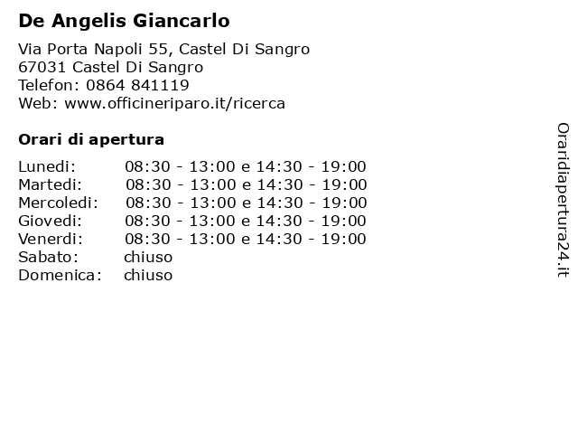 De Angelis Giancarlo a Castel Di Sangro: indirizzo e orari di apertura