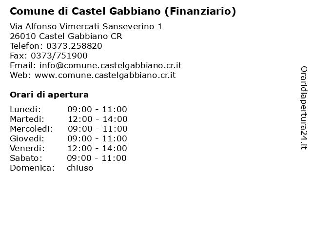 Comune di Castel Gabbiano (Finanziario) a Castel Gabbiano CR: indirizzo e orari di apertura