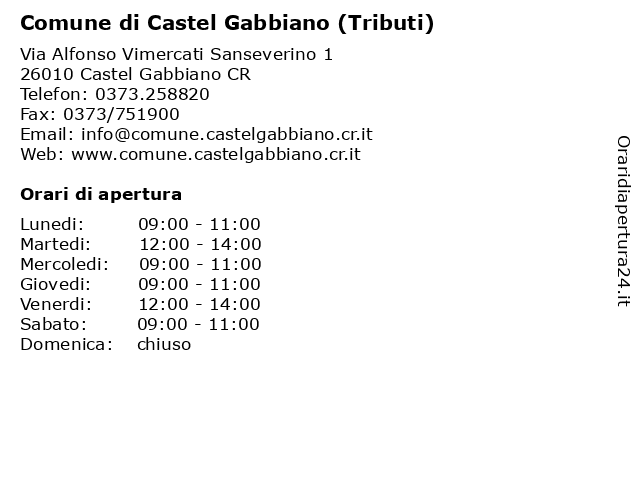 Comune di Castel Gabbiano (Tributi) a Castel Gabbiano CR: indirizzo e orari di apertura