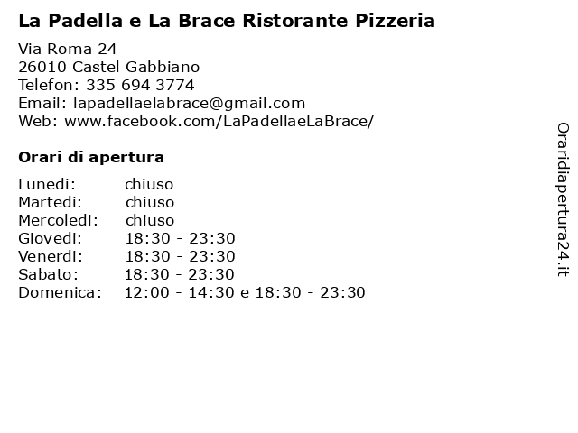 La Padella e La Brace Ristorante Pizzeria a Castel Gabbiano: indirizzo e orari di apertura
