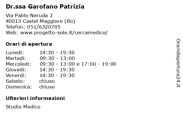 Dr.ssa Garofano Patrizia a Castel Maggiore (Bo): indirizzo e orari di apertura