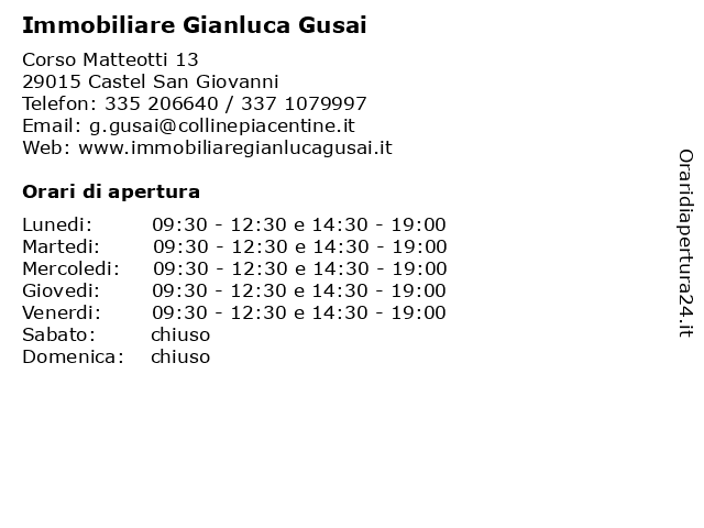 Immobiliare Gianluca Gusai a Castel San Giovanni: indirizzo e orari di apertura