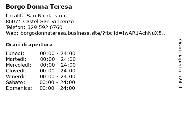 Borgo Donna Teresa a Castel San Vincenzo: indirizzo e orari di apertura