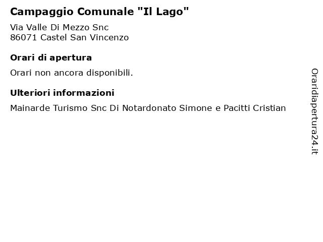 Campaggio Comunale "Il Lago" a Castel San Vincenzo: indirizzo e orari di apertura