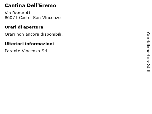 Cantina Dell'Eremo a Castel San Vincenzo: indirizzo e orari di apertura