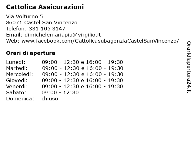 Cattolica Assicurazioni a Castel San Vincenzo: indirizzo e orari di apertura