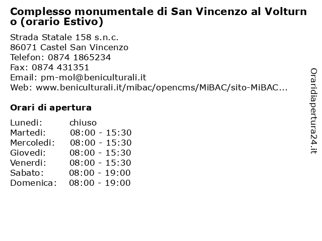 Complesso monumentale di San Vincenzo al Volturno (orario Estivo) a Castel San Vincenzo: indirizzo e orari di apertura