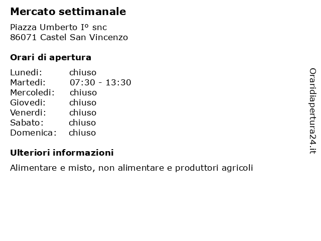 Mercato settimanale a Castel San Vincenzo: indirizzo e orari di apertura