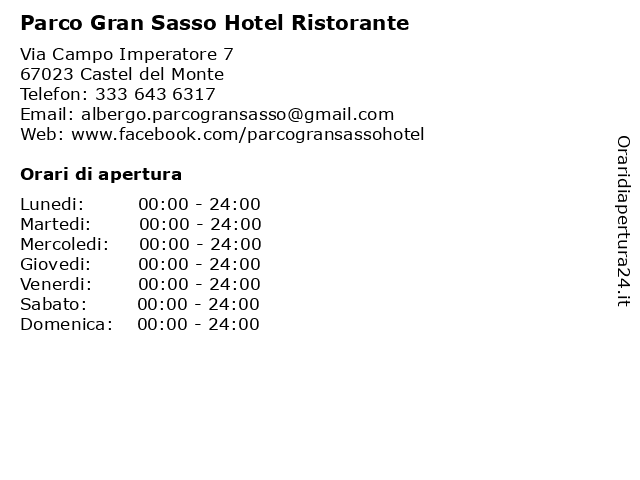Parco Gran Sasso Hotel Ristorante a Castel del Monte: indirizzo e orari di apertura