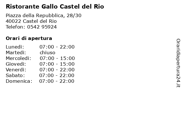 Ristorante Gallo Castel del Rio a Castel del Rio: indirizzo e orari di apertura