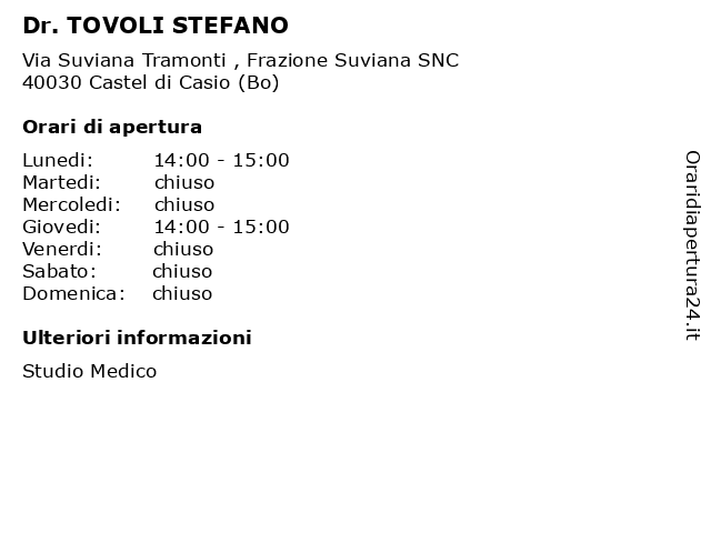 Dr. TOVOLI STEFANO a Castel di Casio (Bo): indirizzo e orari di apertura