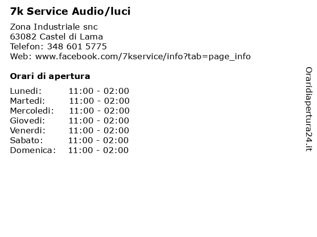 7k Service Audio/luci a Castel di Lama: indirizzo e orari di apertura