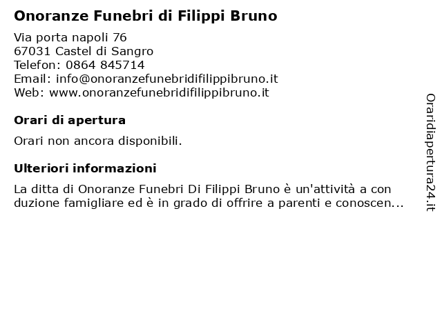 Onoranze Funebri di Filippi Bruno a Castel di Sangro: indirizzo e orari di apertura