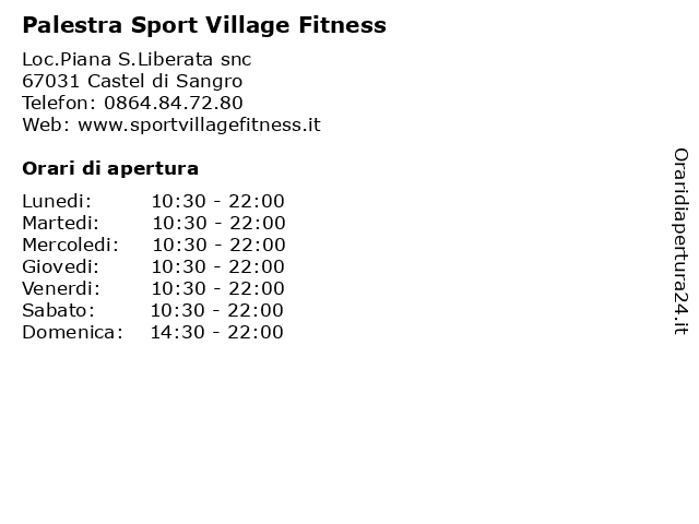 Palestra Sport Village Fitness a Castel di Sangro: indirizzo e orari di apertura