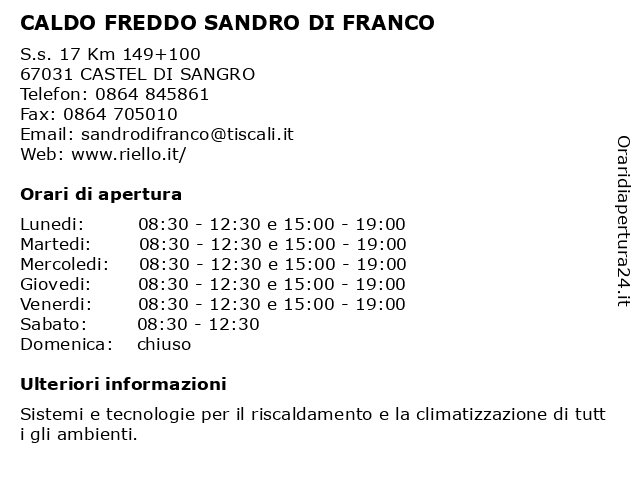 RIELLO CALDO FREDDO SANDRO DI FRANCO a Castel di Sangro: indirizzo e orari di apertura