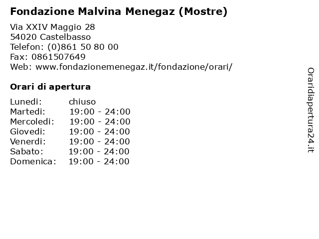 Fondazione Malvina Menegaz (Mostre) a Castelbasso: indirizzo e orari di apertura