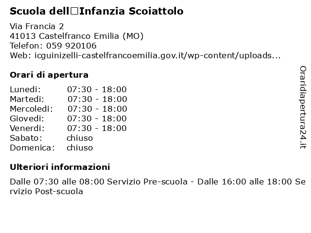 Scuola dell’Infanzia Scoiattolo a Castelfranco Emilia (MO): indirizzo e orari di apertura