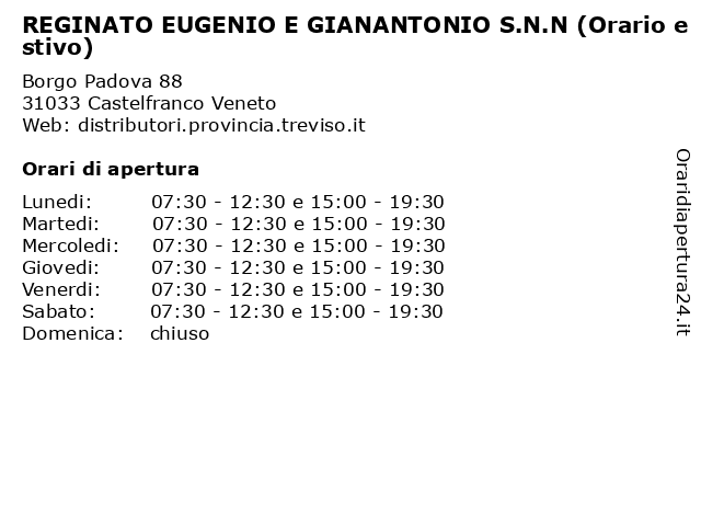 REGINATO EUGENIO E GIANANTONIO S.N.N (Orario estivo) a Castelfranco Veneto: indirizzo e orari di apertura