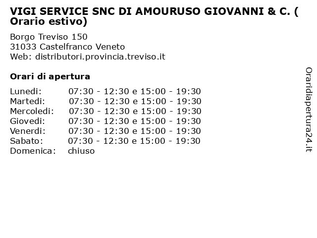 VIGI SERVICE SNC DI AMOURUSO GIOVANNI & C. (Orario estivo) a Castelfranco Veneto: indirizzo e orari di apertura
