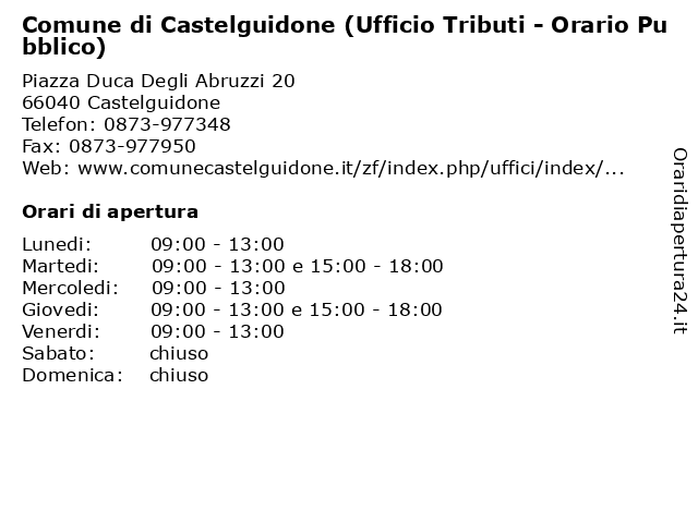 Comune di Castelguidone (Ufficio Tributi - Orario Pubblico) a Castelguidone: indirizzo e orari di apertura
