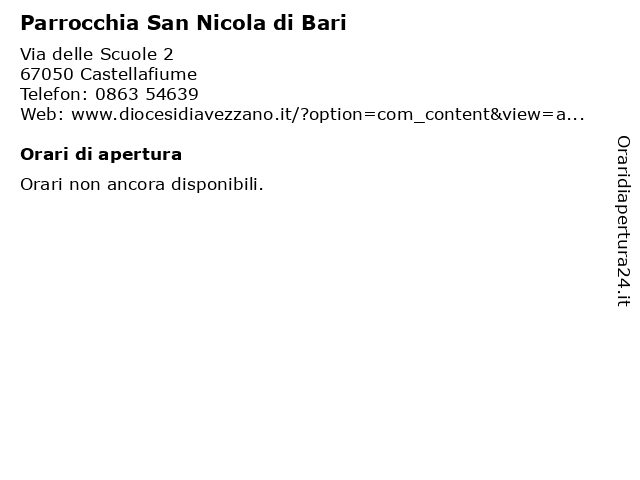 Parrocchia San Nicola di Bari a Castellafiume: indirizzo e orari di apertura