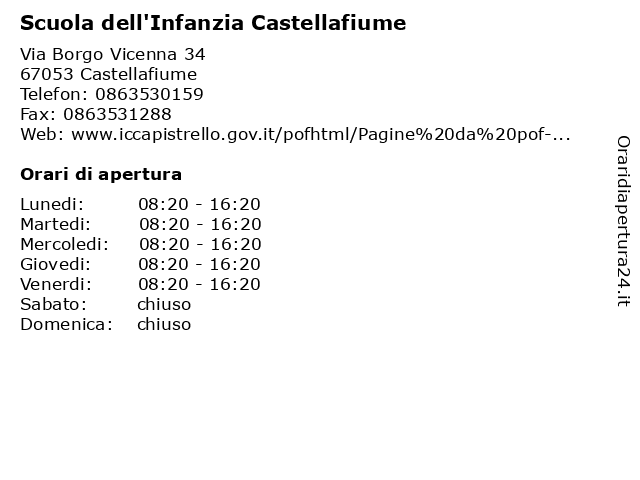 Scuola dell'Infanzia Castellafiume a Castellafiume: indirizzo e orari di apertura