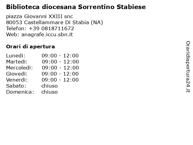 Biblioteca diocesana Sorrentino Stabiese a Castellammare Di Stabia (NA): indirizzo e orari di apertura