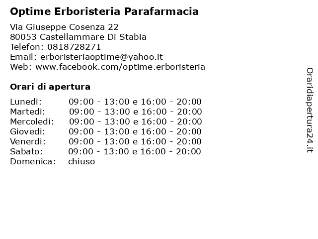 á… Orari Di Apertura Optime Erboristeria Parafarmacia Via Giuseppe Cosenza