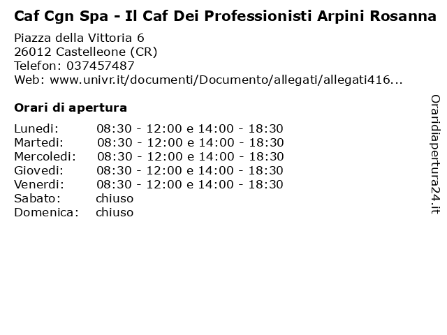 Caf Cgn Spa - Il Caf Dei Professionisti Arpini Rosanna a Castelleone (CR): indirizzo e orari di apertura