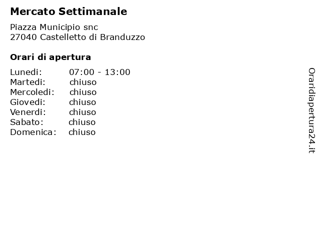 Mercato Settimanale a Castelletto di Branduzzo: indirizzo e orari di apertura